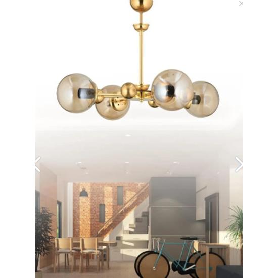 Nairobi 4-Set Gold Case Yellow Globe Glass Chandelier
