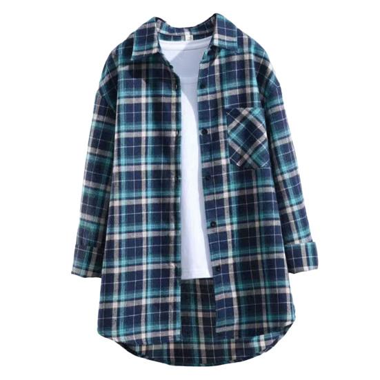 Отложной воротник, длинный рукав, однобортная рубашка с накладными карманами, свободная рубашка, классическая повседневная рубашка с клетчатым принтом, блузка, женская одежда