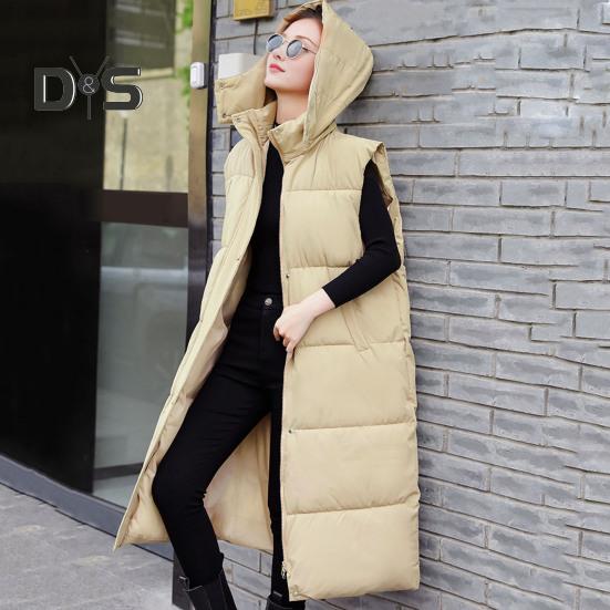 Зимний женский жилет, утолщенный, с застежкой-молнией, с капюшоном, свободный крой, регулируемая талия с поясом, без рукавов, однотонный, ветрозащитный, сохраняющий тепло