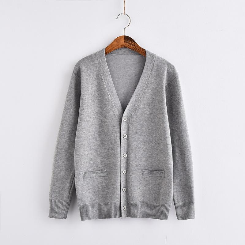 Женская униформа с длинным рукавом в японском и корейском стиле, однотонная трикотажная куртка с V-образным вырезом, свитер, кардиган