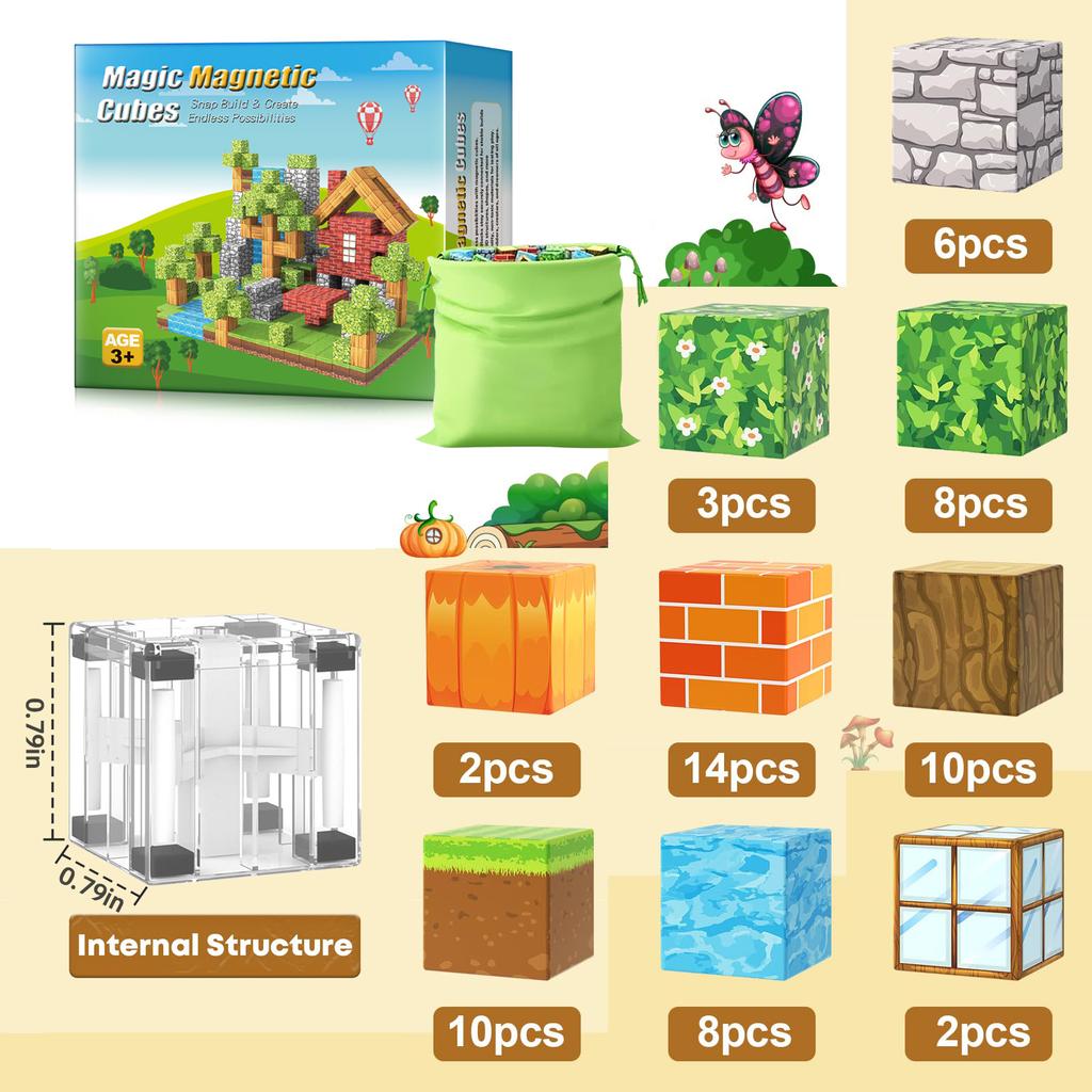 Magnetic Building Cubes Pumpkin Edition Kids Games Toys For Boys Girls 3+ Years Old Magnetic Stem Construction Toys