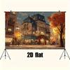 1 amazing cityscape 2D background - old buildings  autumn trees and street lights  multiple sizes suitable for photo studios