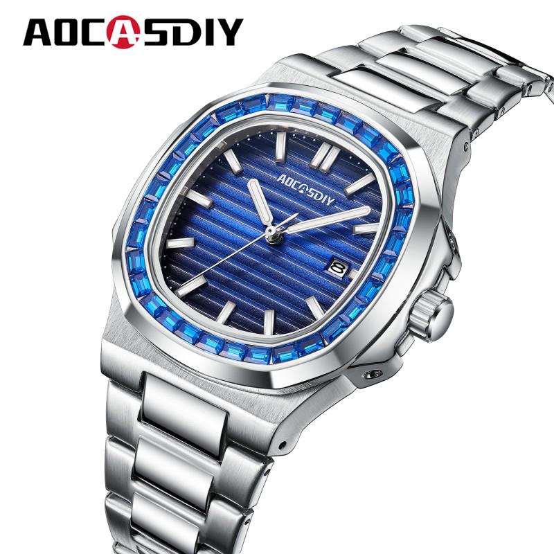 New AOCASDIY Luxury Watch Business Waterproof Male Clock Luminous Date Stainless Steel Square Quartz Men Watch reloj hombre