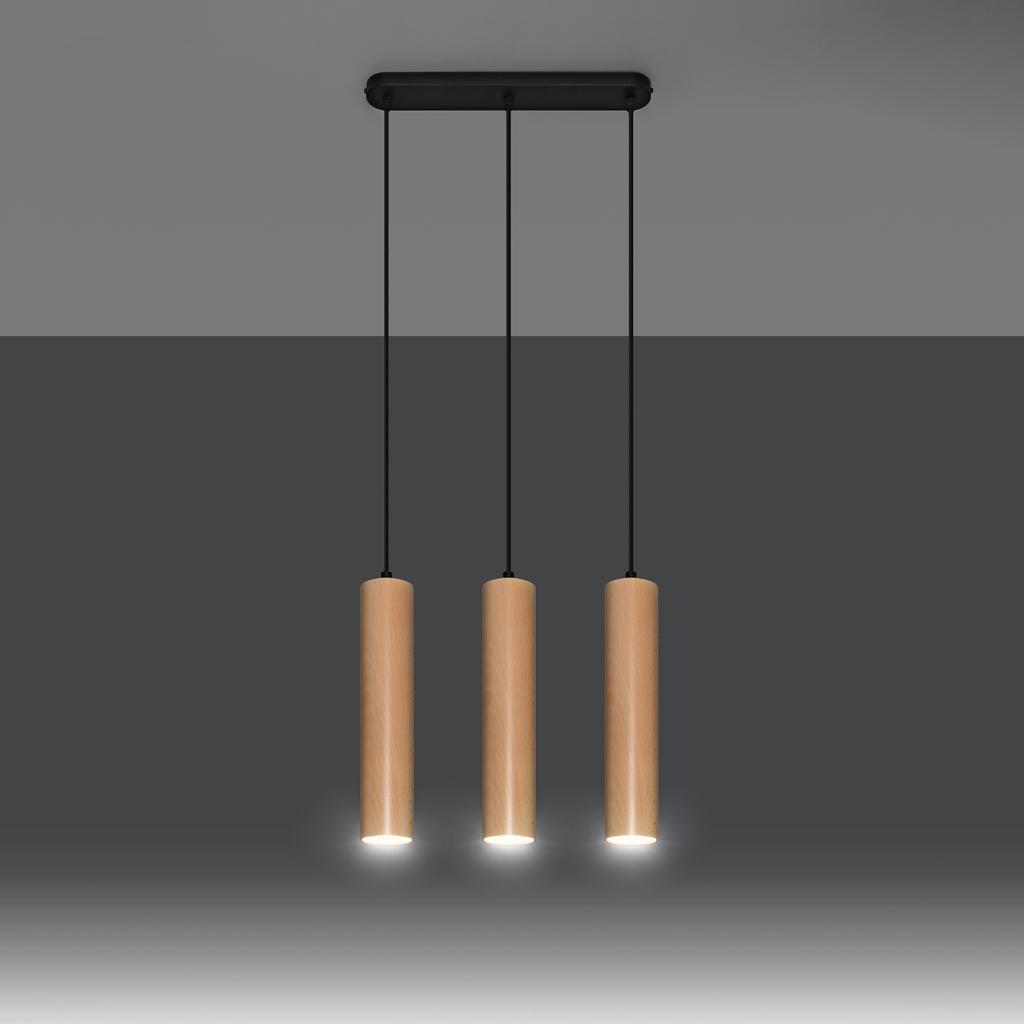 Lampa Wisząca Lino 3 Gu10 Naturalne Drewno Wood Sollux Sl.0638