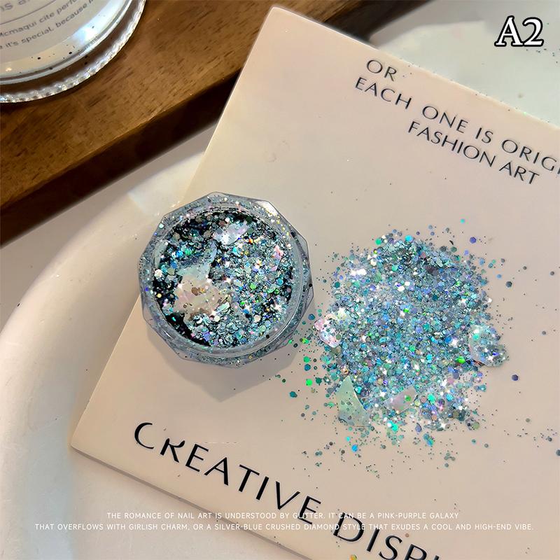 1 Box Holographic Pure Shiny Glitter Flakes Sparkly Chunky Iridescent Gold Silver Metallic Mermaid Nail Art Powder Sequins