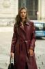 Genuine Lambskin Handmade Long Party Stylish Women Burgundy Trench Coat Leather