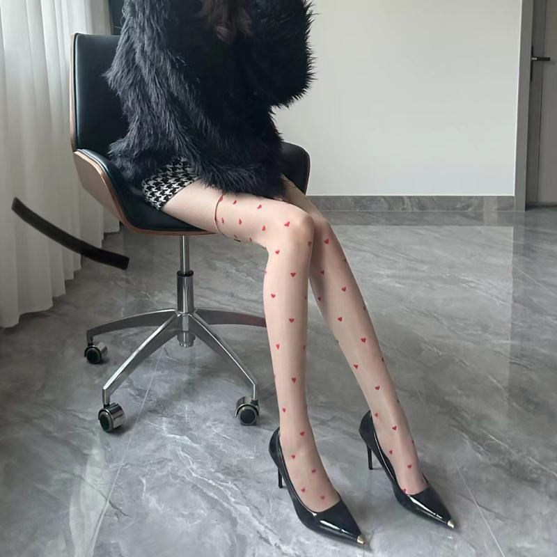 Print Nylon Heart Stretchy Thigh High Stockings 1d Ultra Thin Transparent Medias Women Sexy Edgeless Stockings For Garter Belt