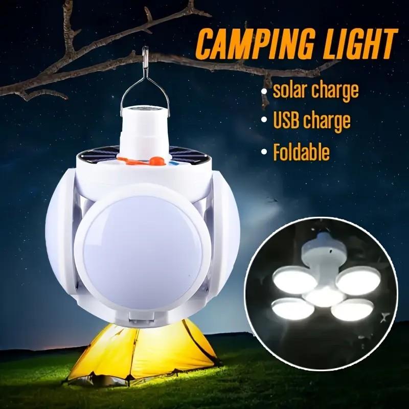 Portable Outdoor Folding Light Solar/Usb LED Soccer Bulb Flashlight for Camping Hiking Fishing Serves Handheld Emergency Lamp