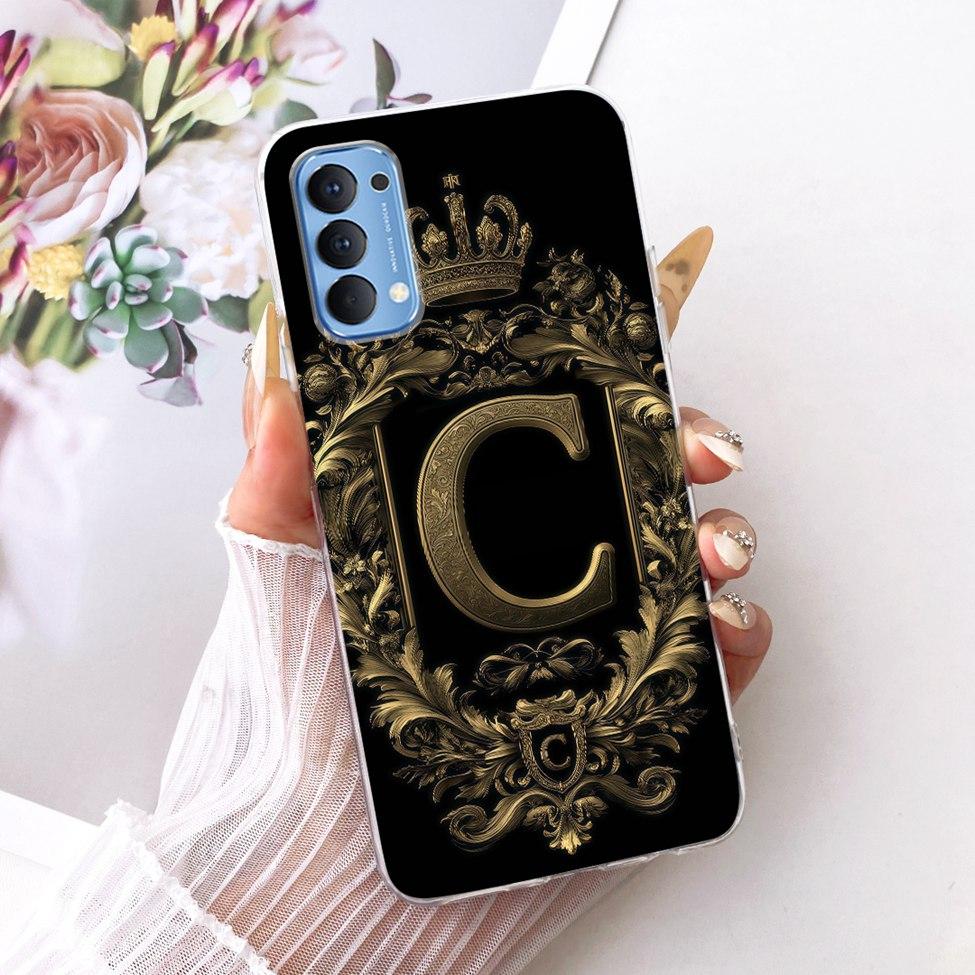 Transparent For Oppo Reno4 4G Case CPH2113 Luxury Crown A-Z Letters 2D Flat Pattern Soft Bumper For Oppo Reno 4 4G Phone Case