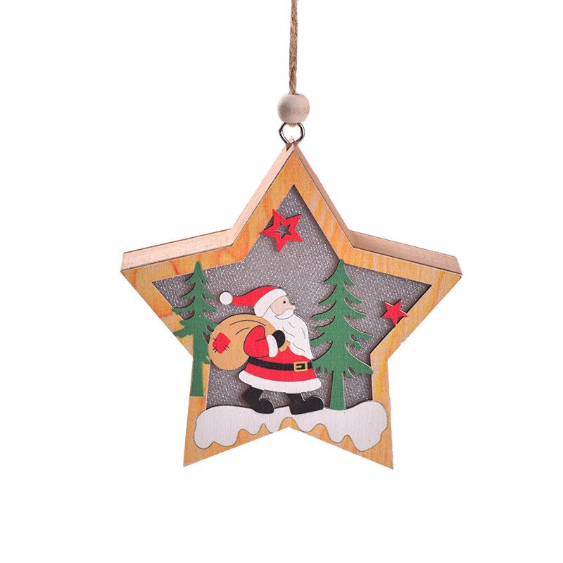 Christmas Tree Led Lighting Pendant Star Ornaments Hanging Pendants Party Xmas Wooden For Round/star With Lights Santa Decoratio