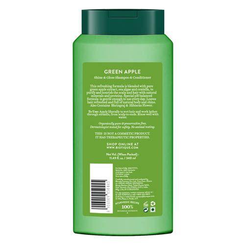 Biotique Green Apple Шампунь и кондиционер для блеска и блеска для блестящих и здоровых волос 340мл