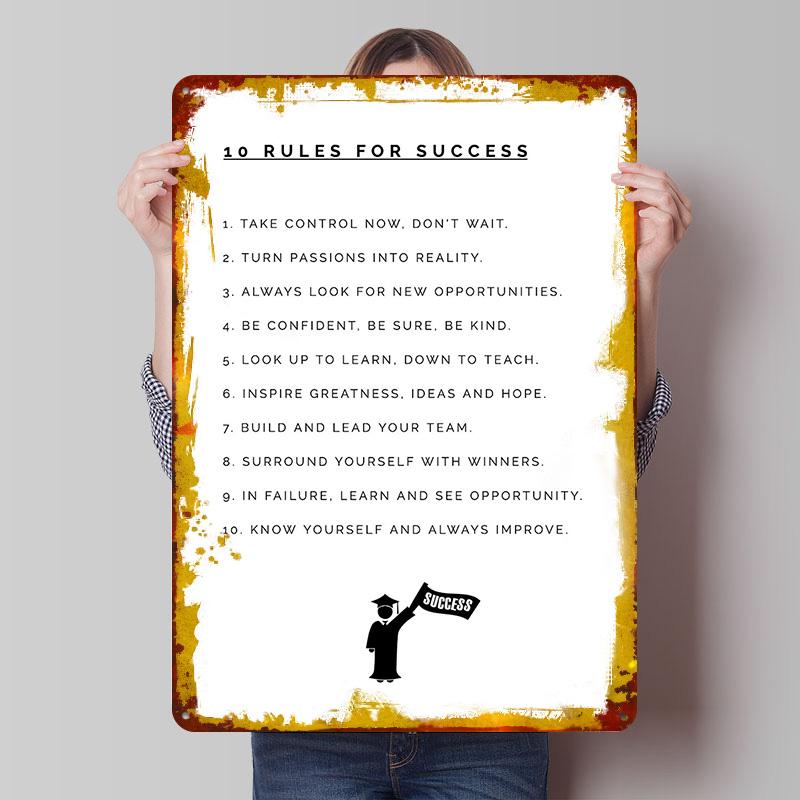 Rules for Success Tinplate Poster Custom Wall Art Vintage Metal Signs Retro Tin Plaque for Bedroom Decoration Room Decor Men