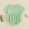 Citgeett Summer Infant Baby Girl Bodysuit Plaid Cartoon Tractor Head Embroidery Collar Short Sleeve Jumpsuit Clothes