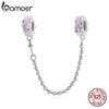 BAMOER 925 пробы серебро розовые цветы фиолетовое стекло защитная цепочка для оригинальных браслетов 3 мм