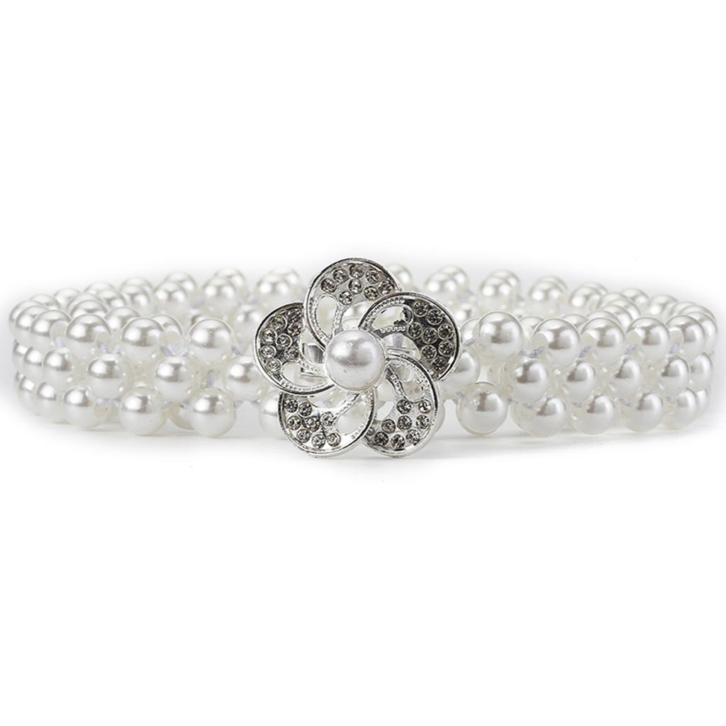 Elegant Adjustable Waist Accessory Elegant Pearls Waist Belt with Rhinestones Accent Stylish Waistband Adornment