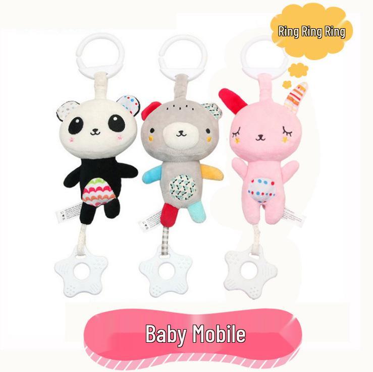 Детская музыкальная плюшевая игрушка-подвеска с прорезывателем в виде мишки и зайчика - Многофункциональная развивающая подвесная игрушка для кроваток и автокресел