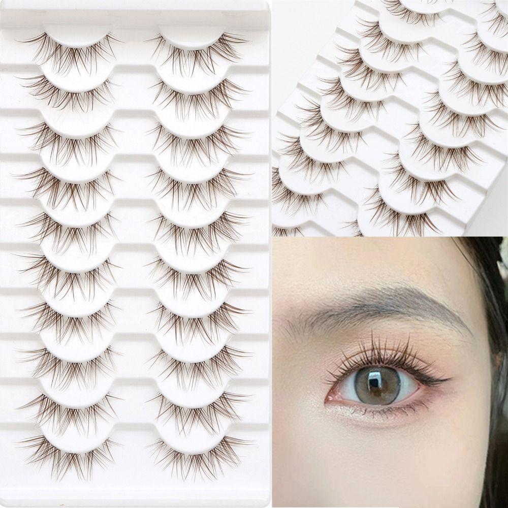 10 Pairs 3D Brown False Eyelashes Japanese Cosplay Faux Mink Lashes Fashion Spiky Lashes for Women