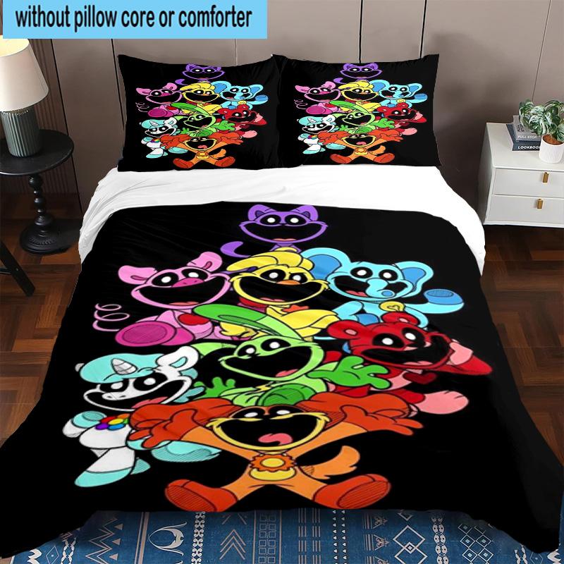 3PCS Happy smiling Cartoon Characters 3pcs Bedding,Including 3PCS Duvet Cover And 2pcs Pillowcases Perfect for Christmas,Ideal for Bedroom, Dormitory