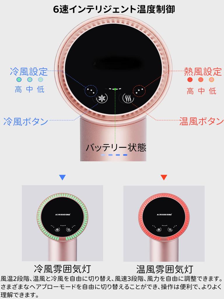 Cordless Hair Rechargeable Hair Constant Warm Low Quick For Perfect for PSE Certified Dryer, Dryer, 18-55℃ Temperature, Air, Noise, 15000mAh, Drying,