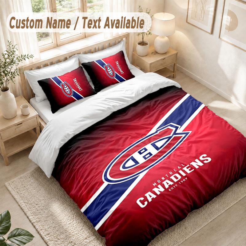 Montreal Canadiens Bedding Set, 1 Duvet Cover & 2 Pillowcases Soft Comfortable Bedroom Home Textile Decor