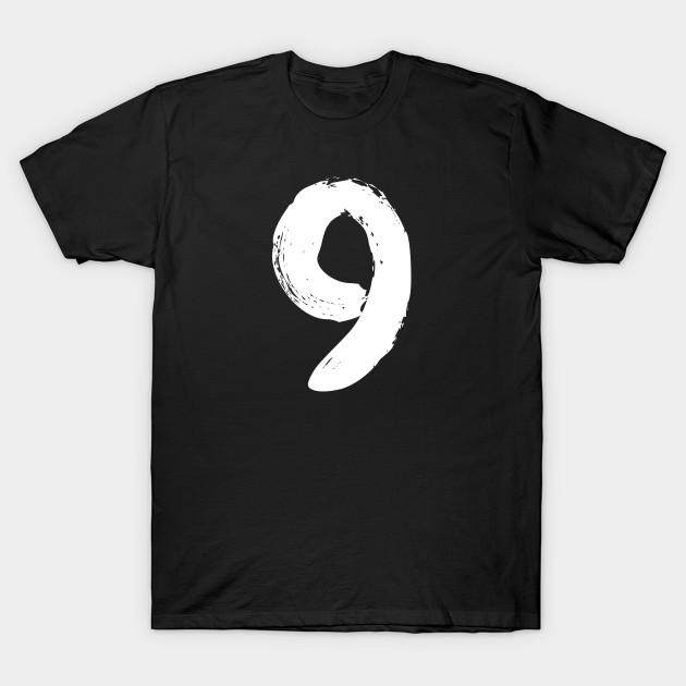 Men Black Print T-shirt Number 9 No-Cut Heat Transfer Print Cotton Tshirt