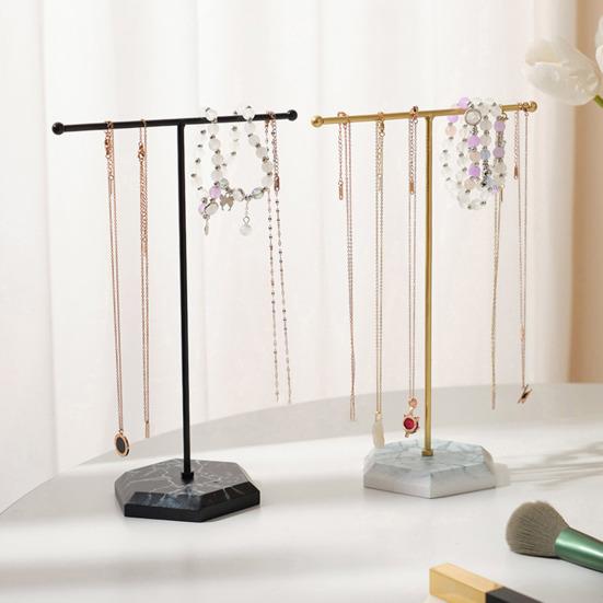 Metal T-shaped Jewelry Display Stand Necklace Holder with Stable Base Necklace Bracelet Storage Rack Jewelry Organizer