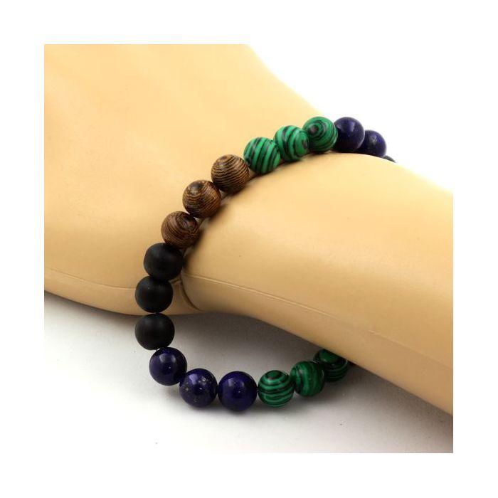 Bracelet - A Bijoux - Lapis Lazuli Malachite Onyx - 8 mm - Longueur 19-20 cm - Fabriqué en France