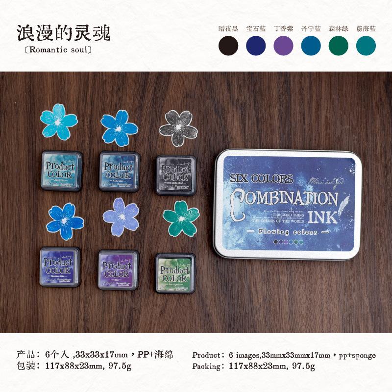 Colorful Ink Pads Set - 6 Vibrant Colors for Stamping, DIY Journal & Scrapbook Decoration (Non-Toxic)