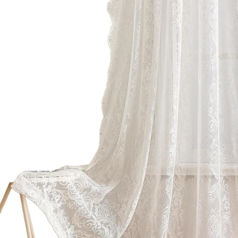 Elegant Floral Lace Sheer Curtain With Rod Set Living Room Dining Decor