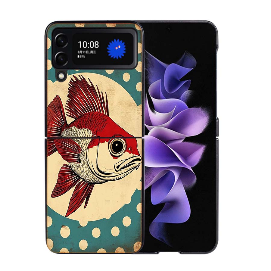 Pop Art Drawing Ideas Fish Phone Case For Samsung Z Flip 7 6 5G Galaxy Z Flip4 Z Flip5 Z Flip3 Coque Black Hard PC Shell Protect