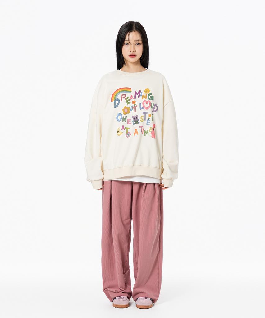 MOZMOZ Dreaming Out Graphic Oversized Sweatshirt Cream
