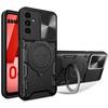 Case for Samsung Galaxy A04s Black Shockproof with Magnetic Stand and Sliding Camera Protection