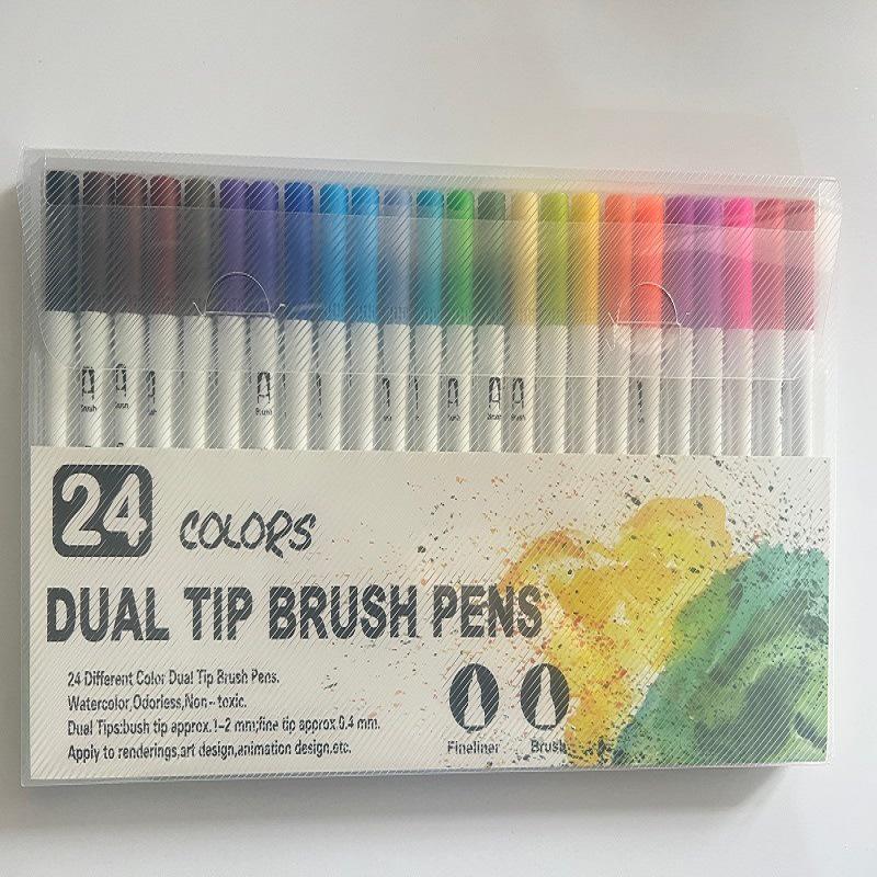 Набор двусторонних акварельных ручек на водной основе с цветным тонким линером и мягким наконечником