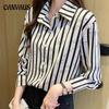 Spring and Autumn Women's Shirt Fashion Striped Shirt Loose Simple Career Long-sleeved Chiffon Shirt Female Blouse