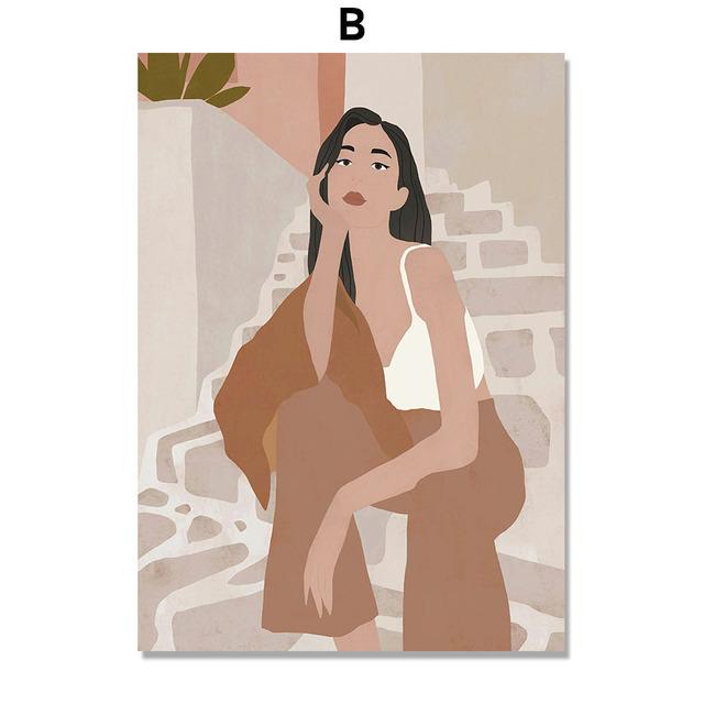 Рамка из цельного дерева, модная девушка с цветком, женщина, минималистичная настенная живопись на холсте, скандинавские украшения дома, постеры и принты, декор для гостиной