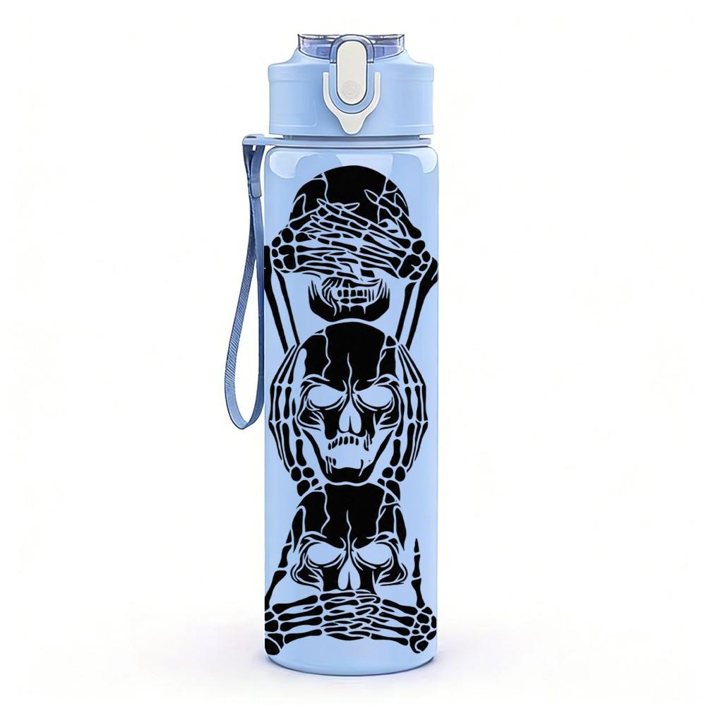 1PC Sugar Skull Skeleton Statue 750ml Color Plastic Sports Water Bottle Leakproof Flip Straw Lid Suitable for Sports Office Home Use