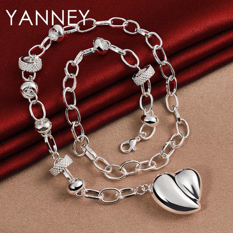 New 925 Sterling Silver 18 Inches Smooth Heart Necklace For Men Women Fashion Hip Hop Charm Gift Jewelry Wedding