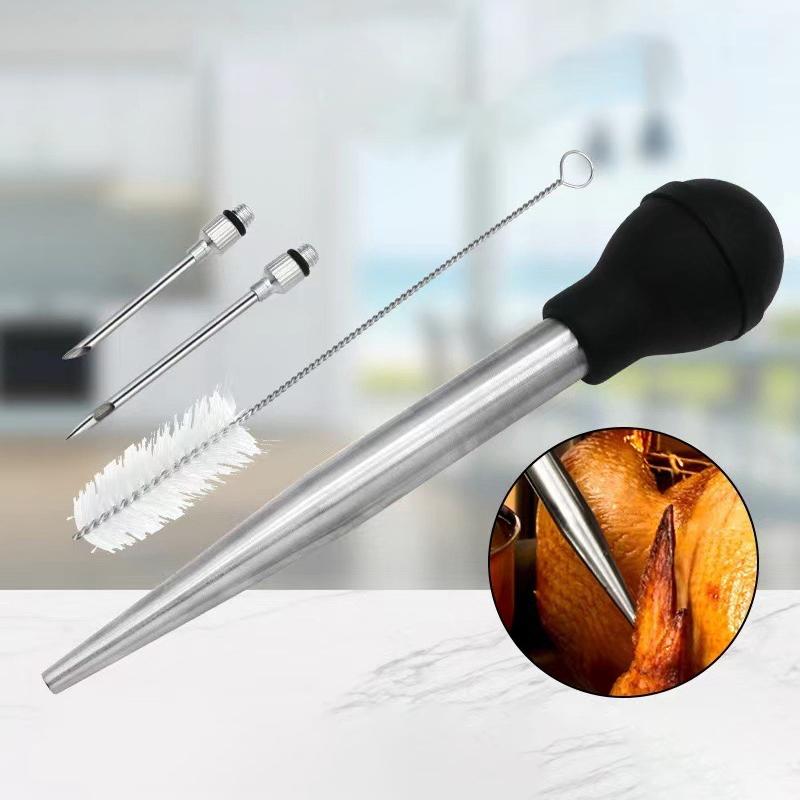 Flavor Needle BBQ Meat Syringe Marinade Turkey Baster Needle Set Kitchen Cooking Pork Steak Meat Sauces Barbecue Seasoning Tool