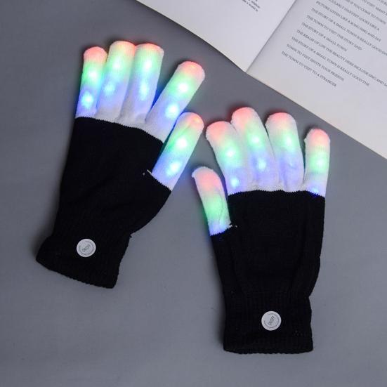 1 Pair Glowing Gloves LED Light Up Finger Gloves with 7 Color Dynamic Light Mode Breathable