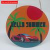 2D Flat 20*20cm1pc Nostalgic Beach Sunset&Coconut Island Scenery Round Decorative Plaque, Red Sports Car Pattern For Beach Town&Resort Hotel Hanging