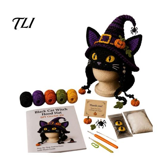 Handmade Fantasy Headwear Hood Crochet Kit, Cute Animal Hat DIY Dragon Unicorn Halloween Cosplay Kit Skull Earflap Craft for Adults, Headgear Novelty