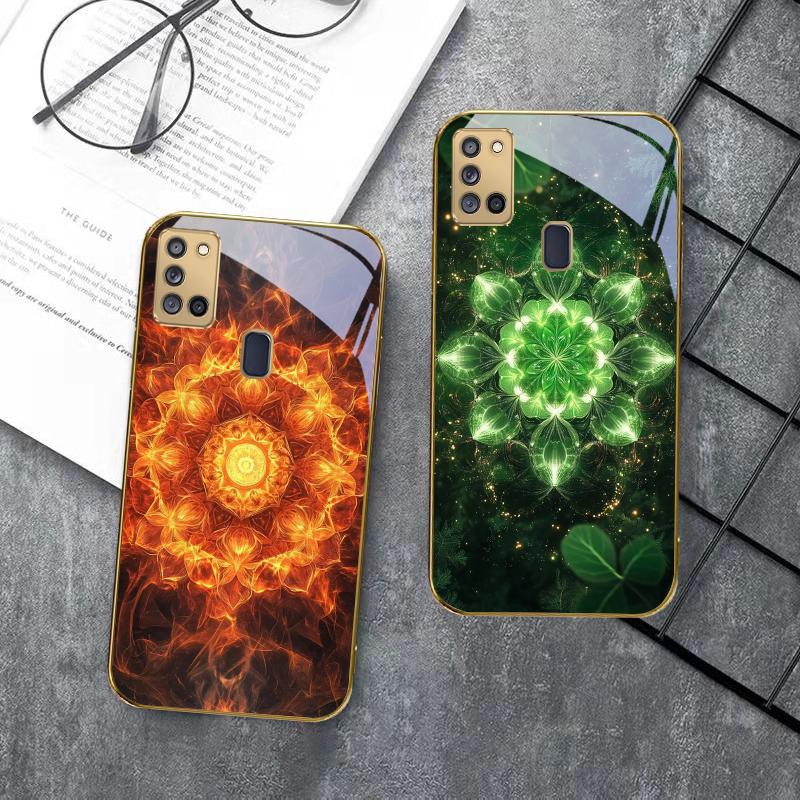 Цветущая золотая мандала Для Samsung A 31 32 A33 A34 35 14 A15 13 16 25 26 50 52 53 54 55 56 70 71 72 73 Золотой стеклянный чехол для телефона