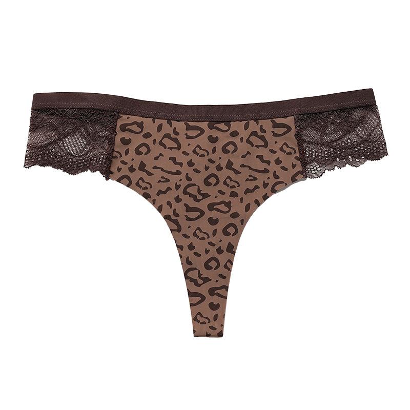 Women'S Sexual Sensual Fun Leopard Print T-Line Pants Tempt Ice Silk Low Rise Fitness Panties