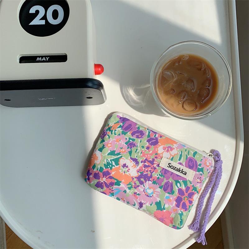 Мини-сумки-органайзеры из хлопка с цветочным принтом для женщин, маленькая тканевая косметичка для макияжа, маленькая сумочка для монет, детский косметичка