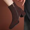 Fashion 2024 New Single Boot High Heel Thick Heel Spring and Autumn Brown Short Boots Women's Matte Upper