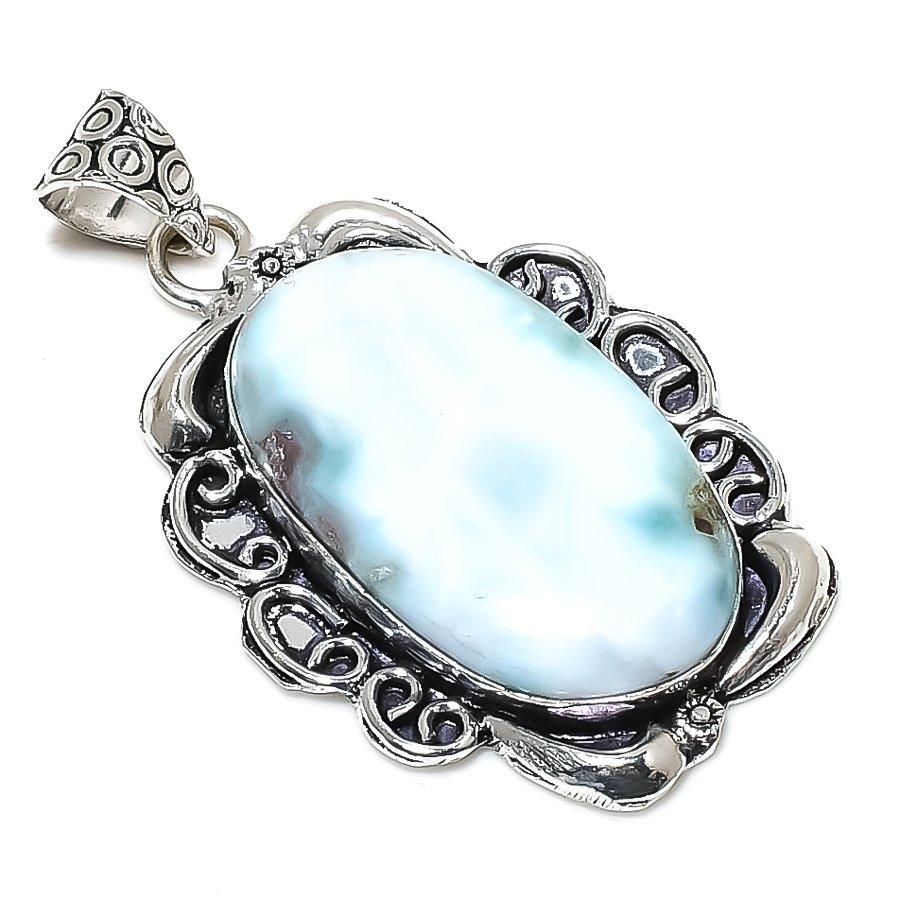 Caribbean Larimar Gemstone 925 Sterling Silver Jewelry Pendant 1.97" N7b76