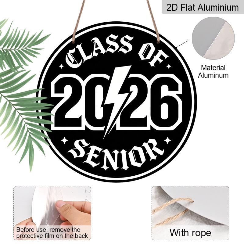 2D Flat Aluminum 2026 Graduation-themed Wall Hanging Is Available in Multiple Sizes. Its Black and White Gothic Lightning Punk Design Makes It A