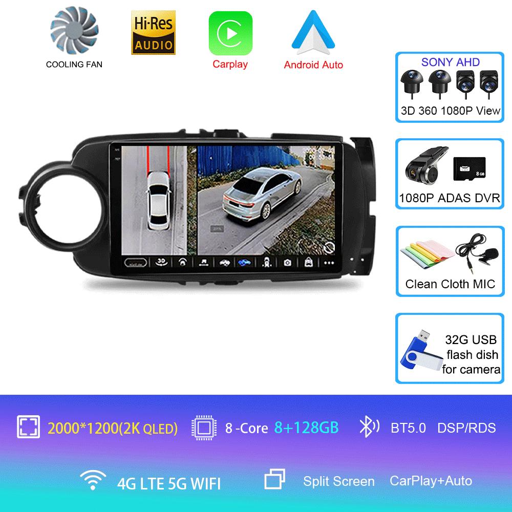 9inch Android 14 Car RadioFor Toyota Yaris 2012 - 2017 Multimedia Player Android Auto Wireless Carplay GPS 2Din DVD