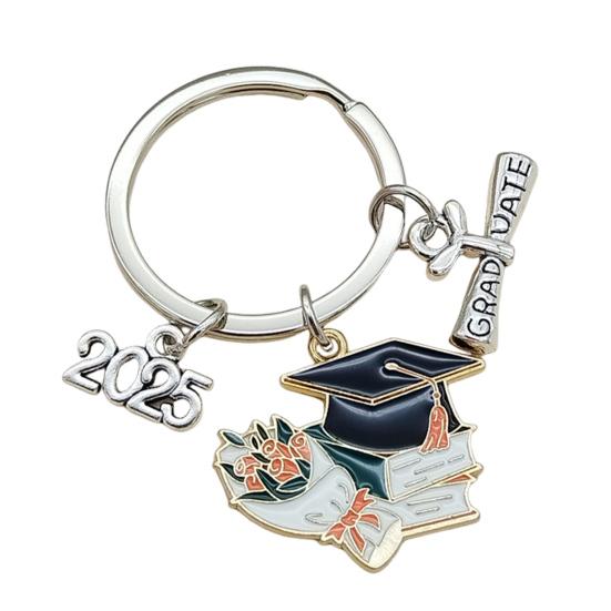 Брелок для ключей в виде выпускной шапки, прочный металлический, класс 2025 года, выпускной бакалавр, шляпа, брелок, держатель, сумка, рюкзак, подвесное украшение