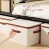 56L Foldable Linen Storage Box with Double Zipper and Leather Handles for Under-Bed Organization